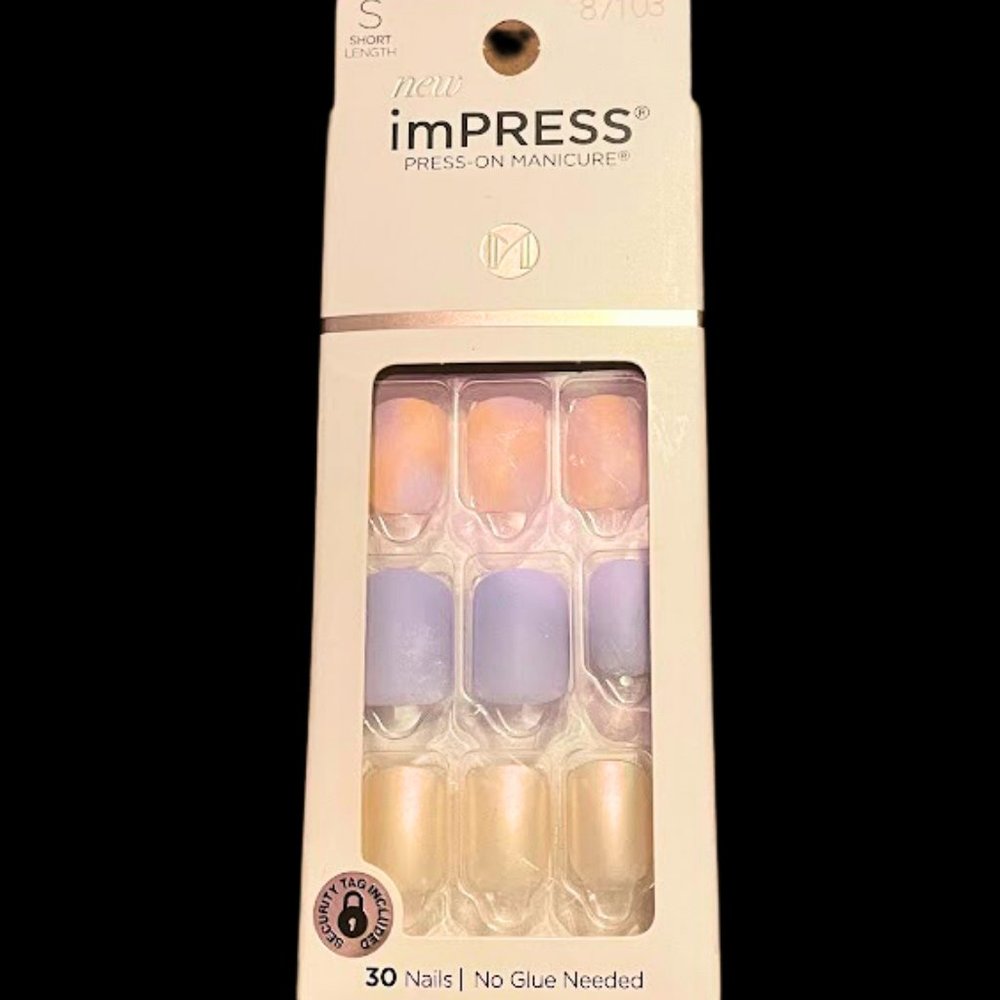 Impress Nails Press On Short Matte Blue & Peach GIGGLE GIGGLE 87103